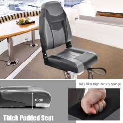 Taitettava musta veneistuin, ergonominen selkänoja, paksu pehmuste Taitettava musta veneistuin, ergonominen selkänoja, paksu pehmuste