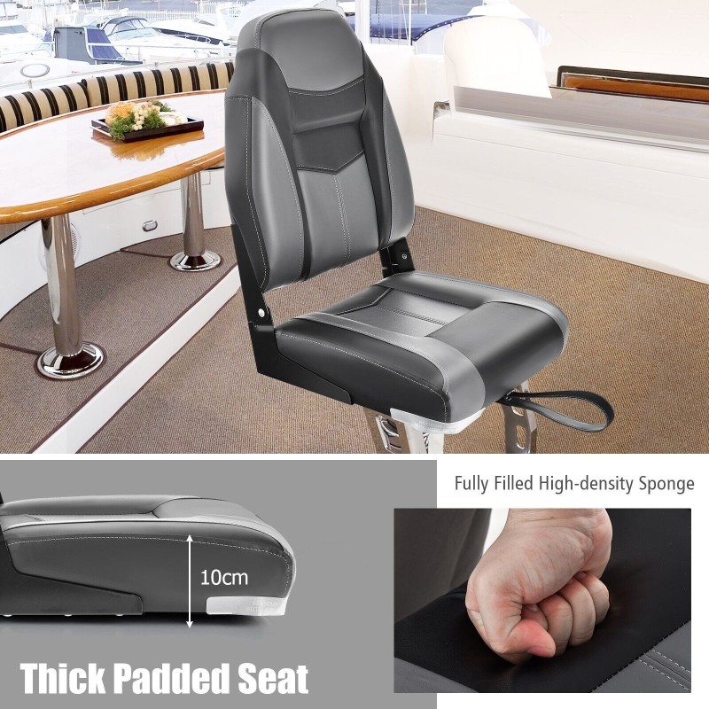 Taitettava musta veneistuin, ergonominen selkänoja, paksu pehmuste Taitettava musta veneistuin, ergonominen selkänoja, paksu pehmuste