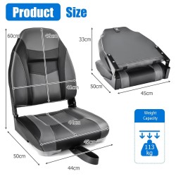 Taitettava musta veneistuin, ergonominen selkänoja, paksu pehmuste Taitettava musta veneistuin, ergonominen selkänoja, paksu pehmuste