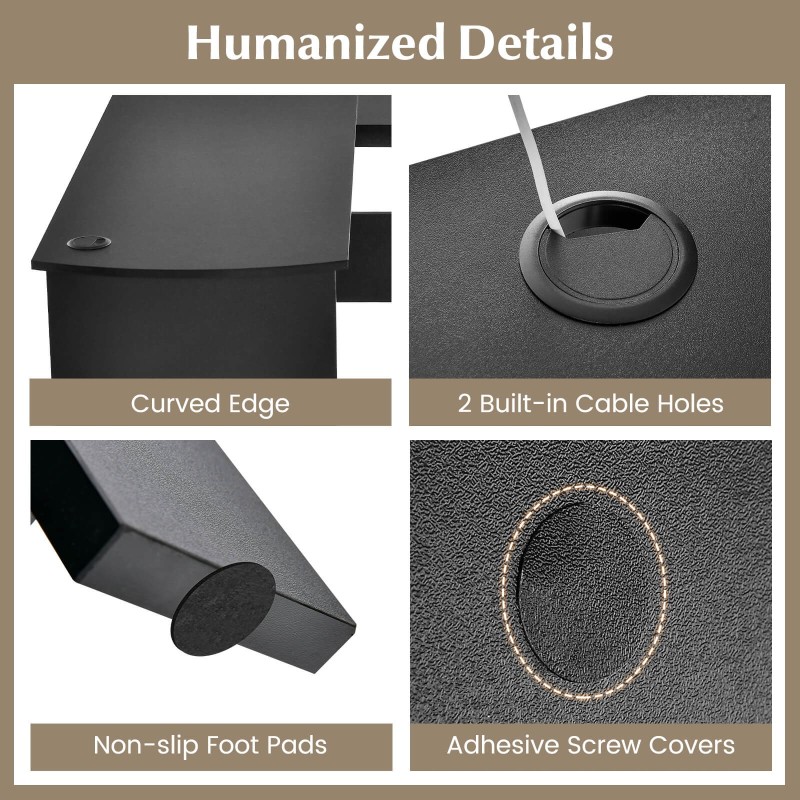 L-muotoinen tietokonepöytä musta, 2 säilytyshyllyä