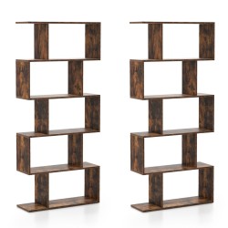 Geometrinen s-muotoinen kirjahylly kaatoestolla, ruskea