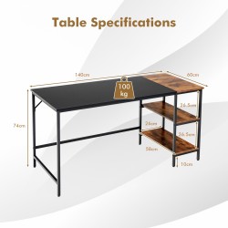 Monipuolinen teollinen tietokonepöytä, rustiikkinen ruskea, säädettävä hyllystö