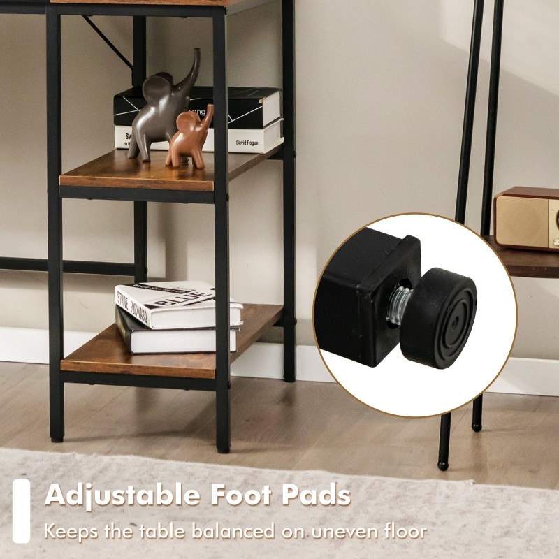 Monipuolinen teollinen tietokonepöytä, rustiikkinen ruskea, säädettävä hyllystö