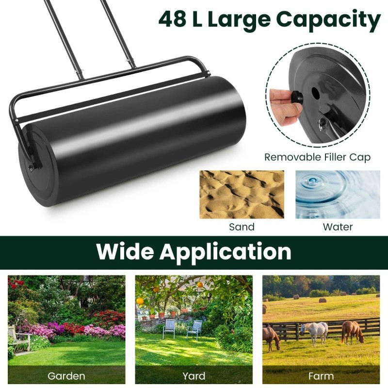 Teräsruohonrulla 48L U-kahvalla musta puutarhaan