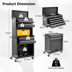 Lukittava työkalukaappi pyörillä ja vetolaatikoilla, musta