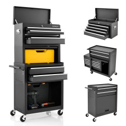 Lukittava työkalukaappi pyörillä ja vetolaatikoilla, musta