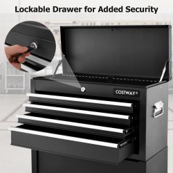 Lukittava työkalukaappi pyörillä ja vetolaatikoilla, musta