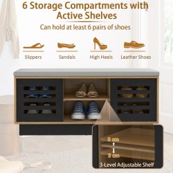 Kenkäpenkki 6 lokerolla ja säädettävillä hyllyillä, luonnonväri