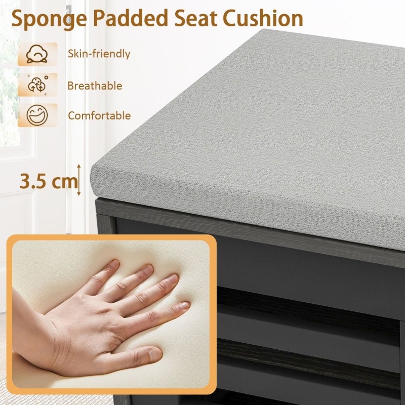 Kenkäpenkki 6 lokeroa säädettävät hyllyt pehmustettu istuin harmaa