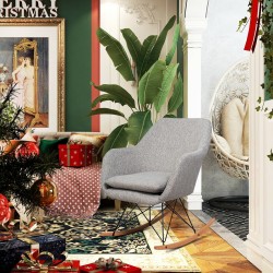 Harmaa ergonominen keinutuoli korkealla selkänojalla ja käsinojilla