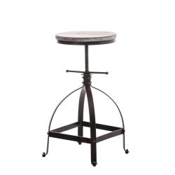 Teollinen säädettävä baarijakkara puuistuimella ja metallijalustalla