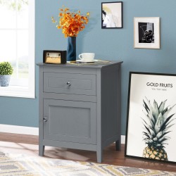 Kaksitasoinen moderni yöpöytä laatikolla - vaaleanharmaa