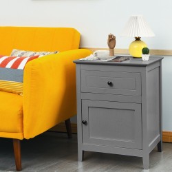 Kaksitasoinen moderni yöpöytä laatikolla - vaaleanharmaa