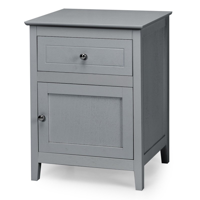 Kaksitasoinen moderni yöpöytä laatikolla - vaaleanharmaa