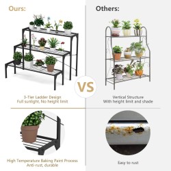 Kolmitasoinen teräksinen kasviteline musta puutarhaan ja parvekkeelle