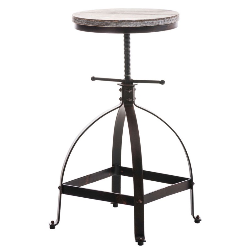 Teollinen säädettävä baarijakkara puuistuimella ja metallijalustalla