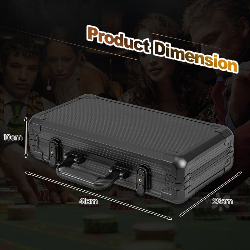 Pokerisetti 300 pelimerkkiä, kortit, nopat, musta kantolaukku