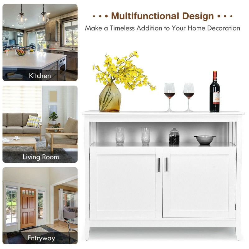 Moderni valkoinen säilytyskaappi säädettävällä hyllyllä ja ovilla