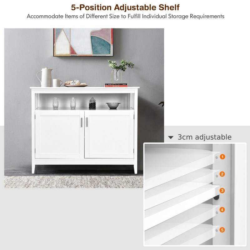 Moderni valkoinen säilytyskaappi säädettävällä hyllyllä ja ovilla