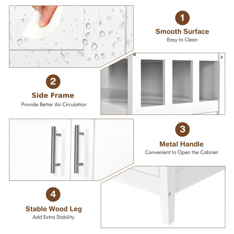 Moderni valkoinen säilytyskaappi säädettävällä hyllyllä ja ovilla
