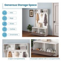 Valkoinen eteispenkki vaatekaappi 5 koukkua ja säilytystila