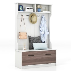 Valkoinen eteispenkki vaatekaappi 5 koukkua ja säilytystila