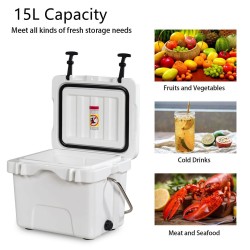 Korkealaatuinen valkoinen kylmälaukku 15L kahvoilla ja pidikkeillä