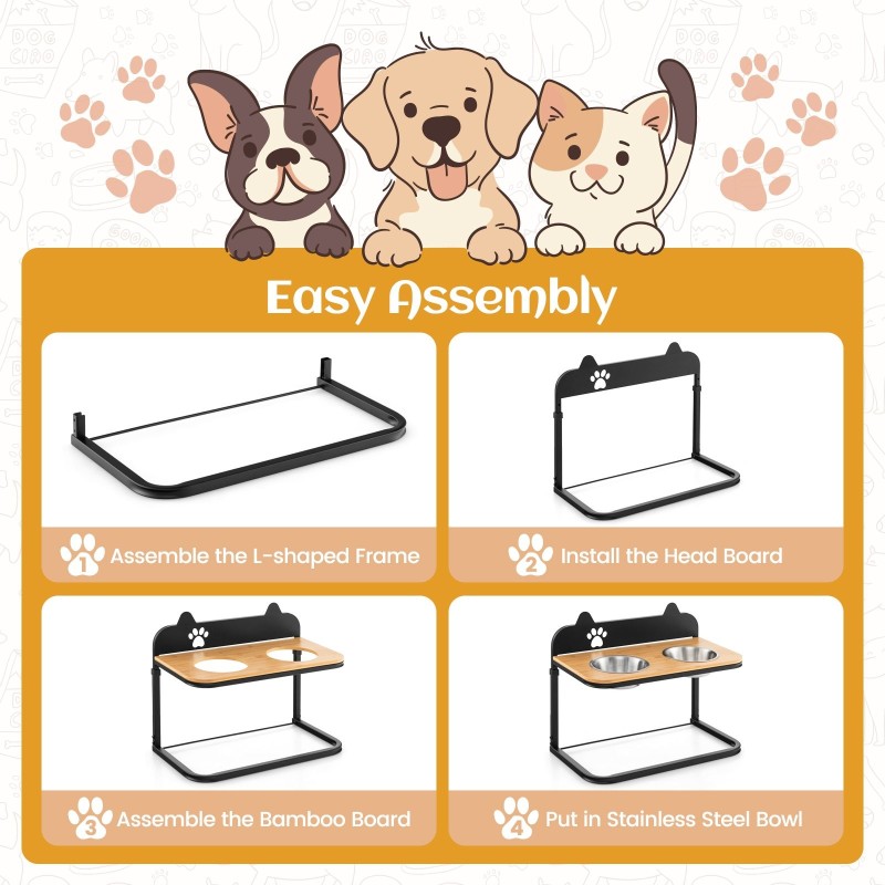 Koiran kohotetut ruokakupit, säädettävä korkeus, musta