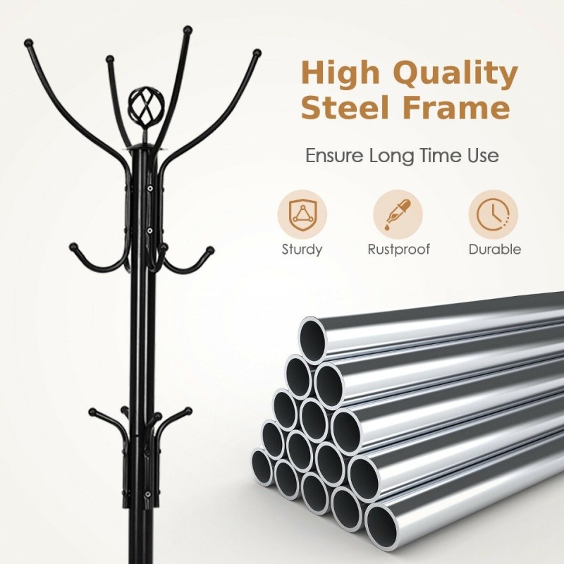 Moderni musta vapaasti seisova metallinaulakko 12 koukulla