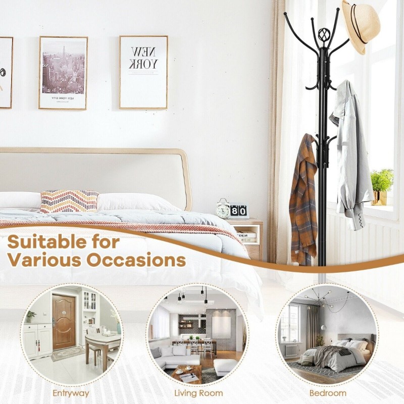 Moderni musta vapaasti seisova metallinaulakko 12 koukulla