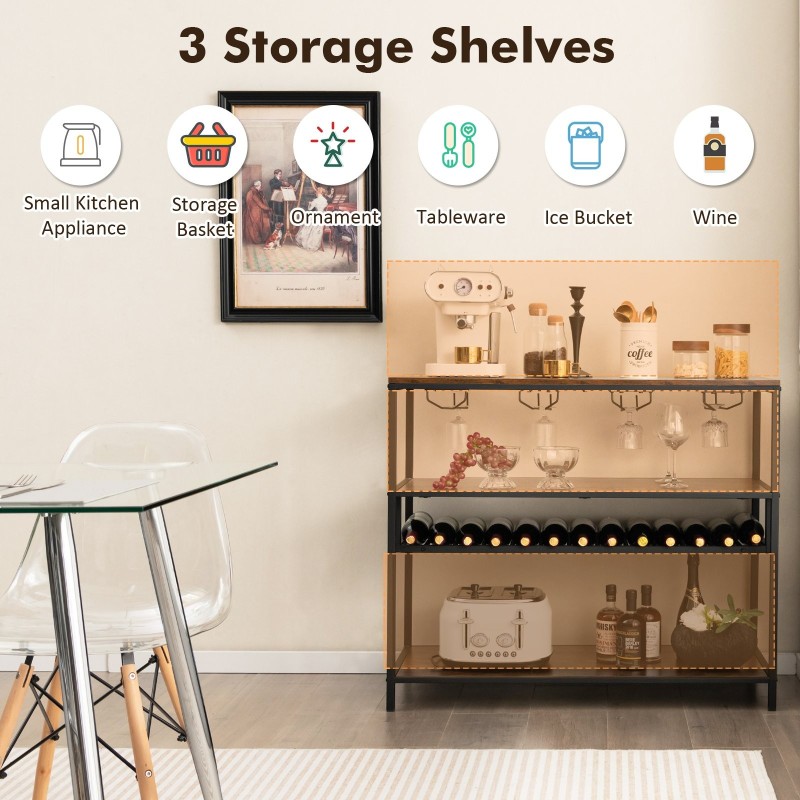 Teollinen viinikaappi viinipullotelineellä ja lasipidikkeillä