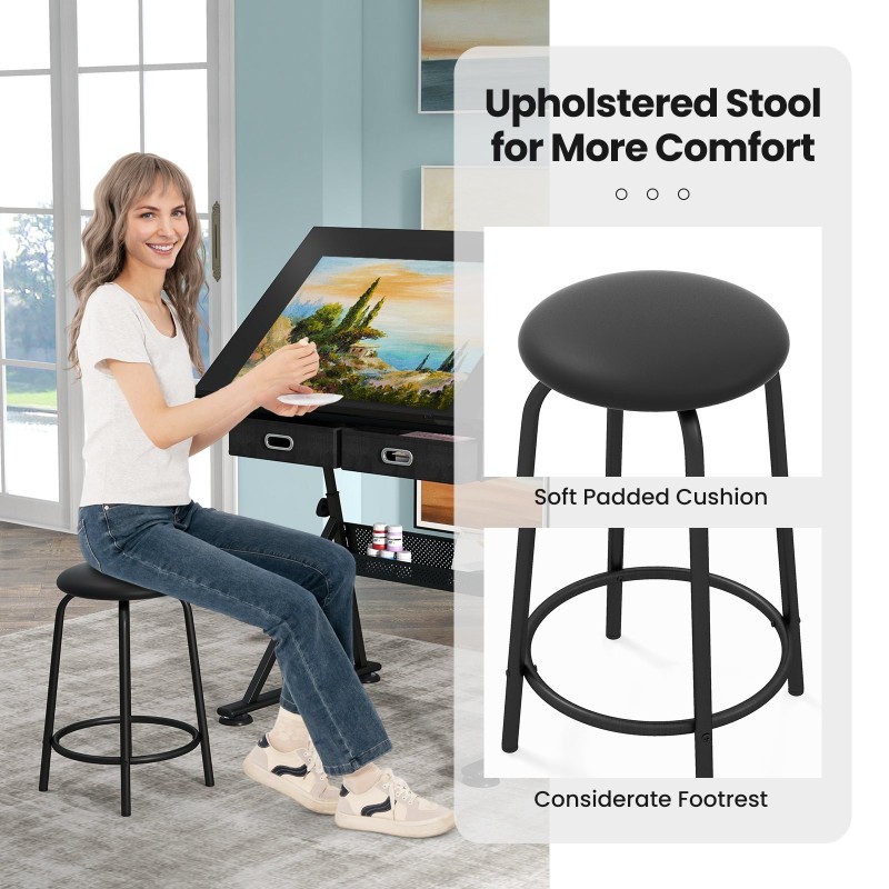 Korkeussäädettävä piirustuspöytä tuolilla ja säilytystilalla musta