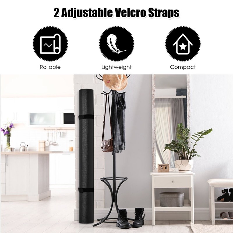 Musta liukumaton joogamatto säädettävillä tarranauhoilla