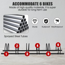 Polkupyöräteline 6 pyörälle, musta, kestävä teräsrakenne