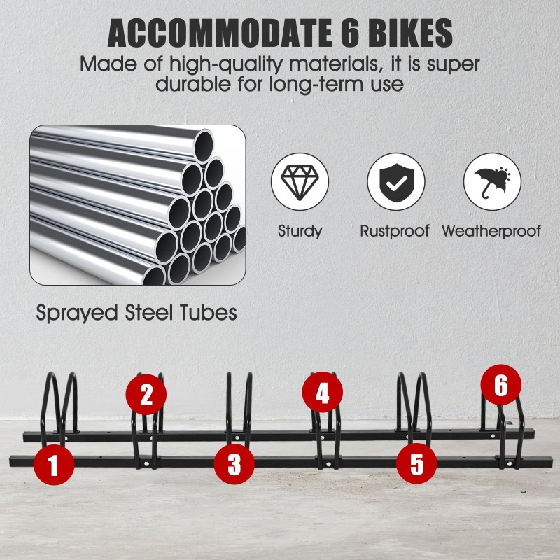 Polkupyöräteline 6 pyörälle, musta, kestävä teräsrakenne