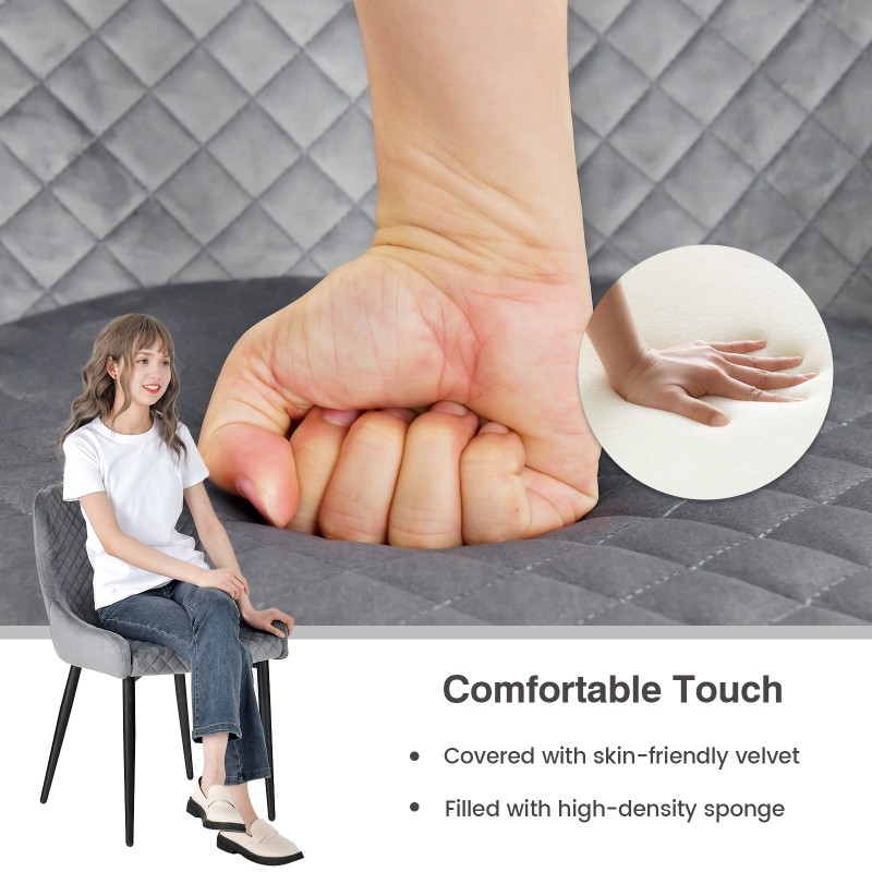 Kaksi harmaata samettituolia säädettävillä jaloilla ruokailutilaan