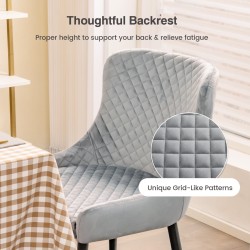 Kaksi harmaata samettituolia säädettävillä jaloilla ruokailutilaan