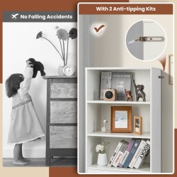 Valkoinen puinen kirjahylly laatikolla ja 3 avointa hyllyä