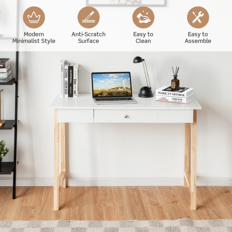 Monikäyttöinen työpöytä laatikolla, luonnonväri, 106x50x75,5 cm