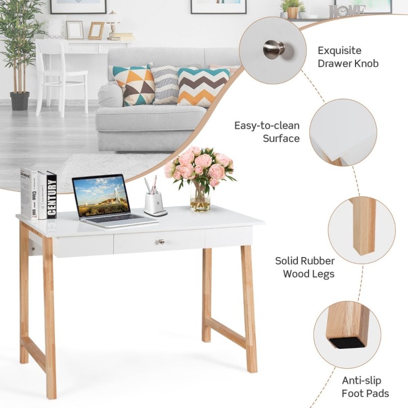 Monikäyttöinen työpöytä laatikolla, luonnonväri, 106x50x75,5 cm