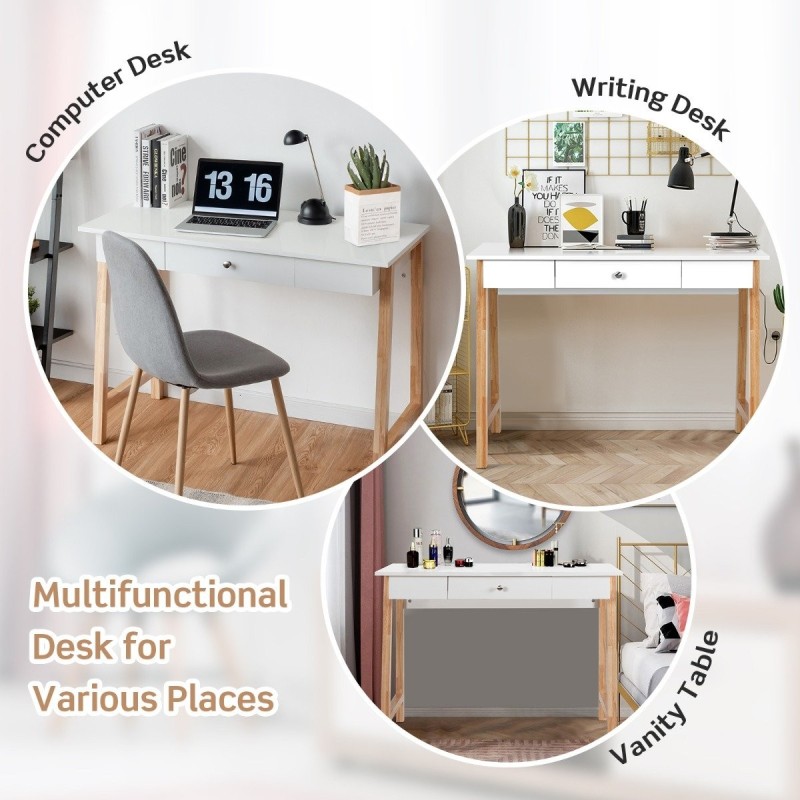 Monikäyttöinen työpöytä laatikolla, luonnonväri, 106x50x75,5 cm