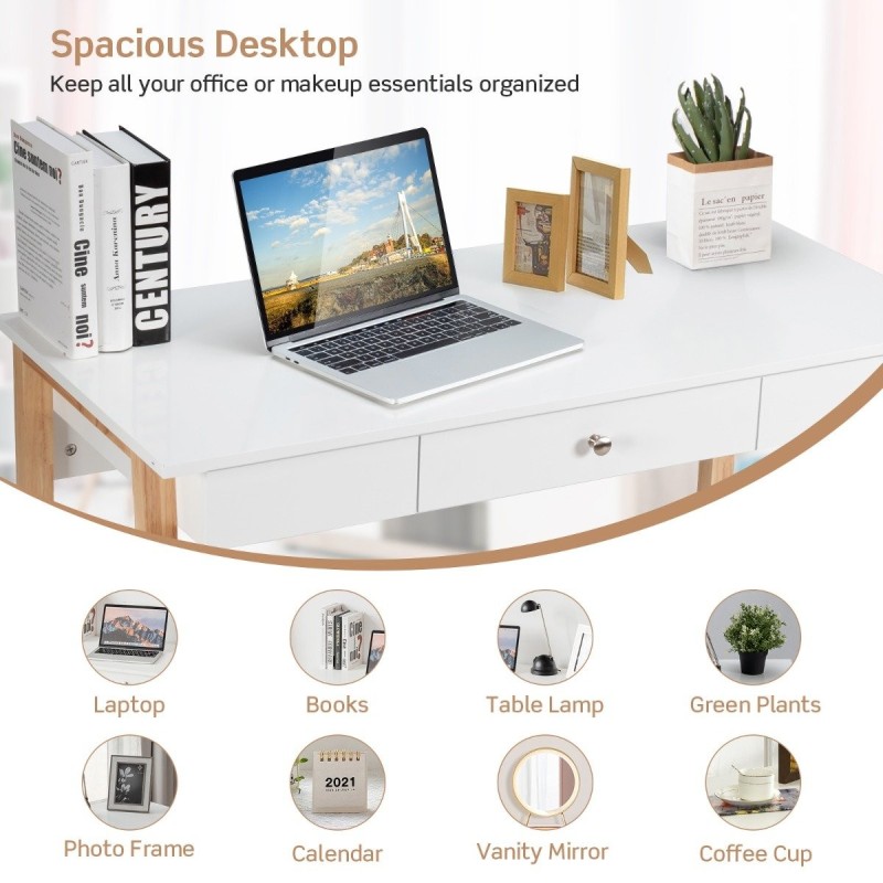 Monikäyttöinen työpöytä laatikolla, luonnonväri, 106x50x75,5 cm