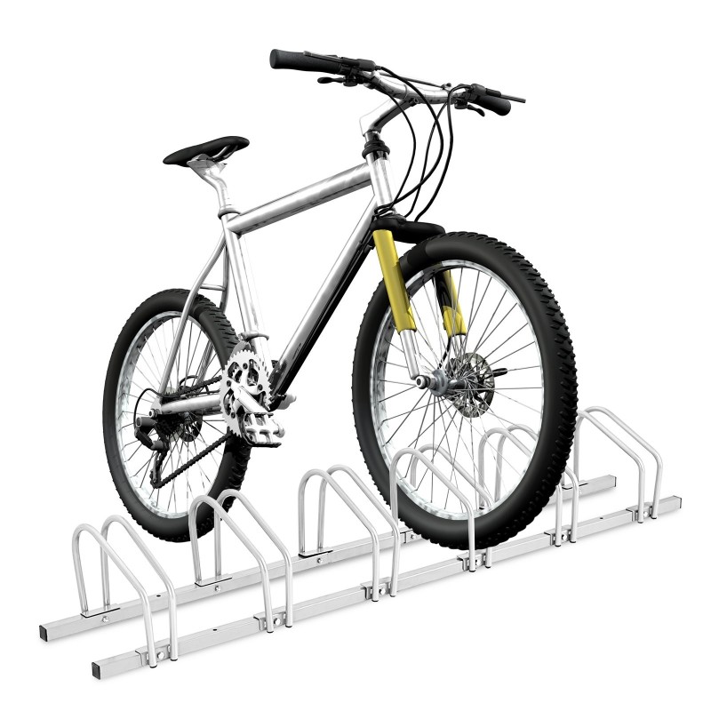 Hopeanvärinen teräksinen pyöräteline 6 pyörälle ulko- ja sisäkäyttöön