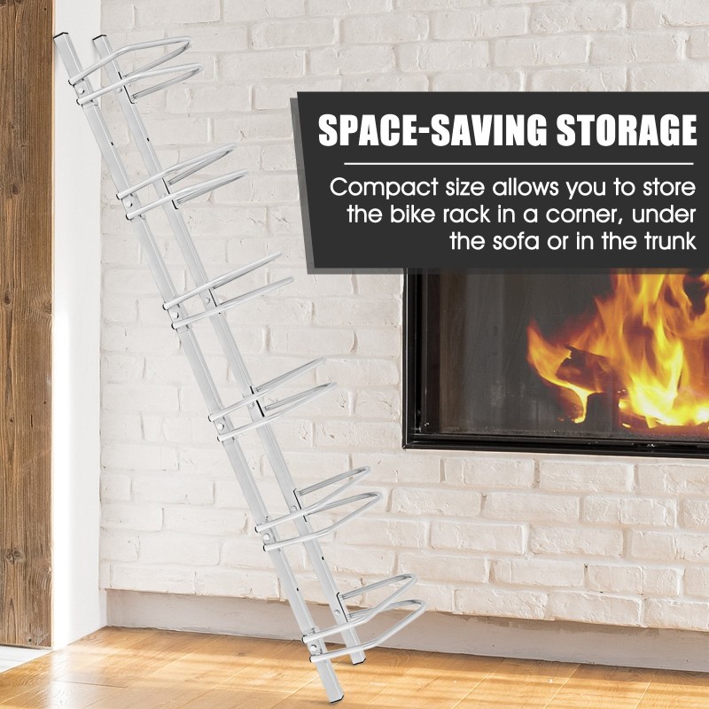 Hopeanvärinen teräksinen pyöräteline 6 pyörälle ulko- ja sisäkäyttöön