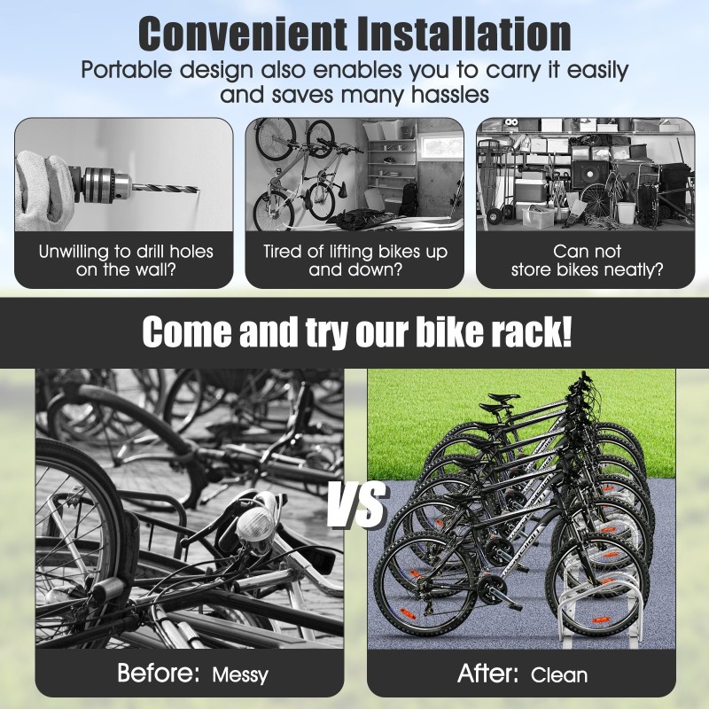 Hopeanvärinen teräksinen pyöräteline 6 pyörälle ulko- ja sisäkäyttöön