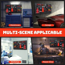 Seinään kiinnitettävä metallinen työkalutaulu musta-punainen