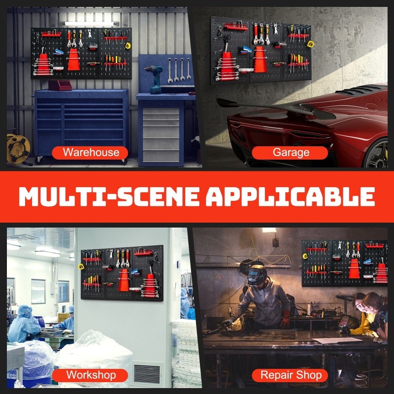 Seinään kiinnitettävä metallinen työkalutaulu musta-punainen