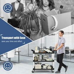 Monikäyttöinen 3-tasoinen apukärry musta-hopea pyörillä