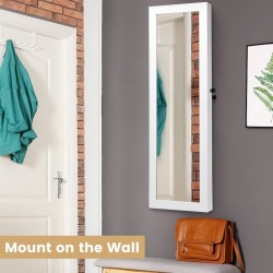 Valkoinen LED-korukaappi peilillä ja lukittavalla ovella