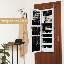 Valkoinen LED-korukaappi peilillä ja lukittavalla ovella